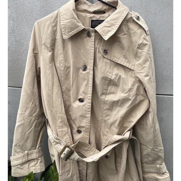 Vintage Pendleton Women’s Size XL Khaki Brown Long Trench Pea Coat Belt Strap - Picture 3 of 16